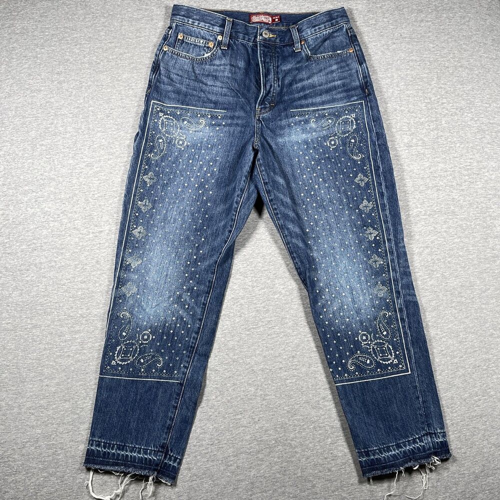 Lucky Brand Jeans Womens 10 Blue Drew Mom High Rise Taper Paisley Rhinestone